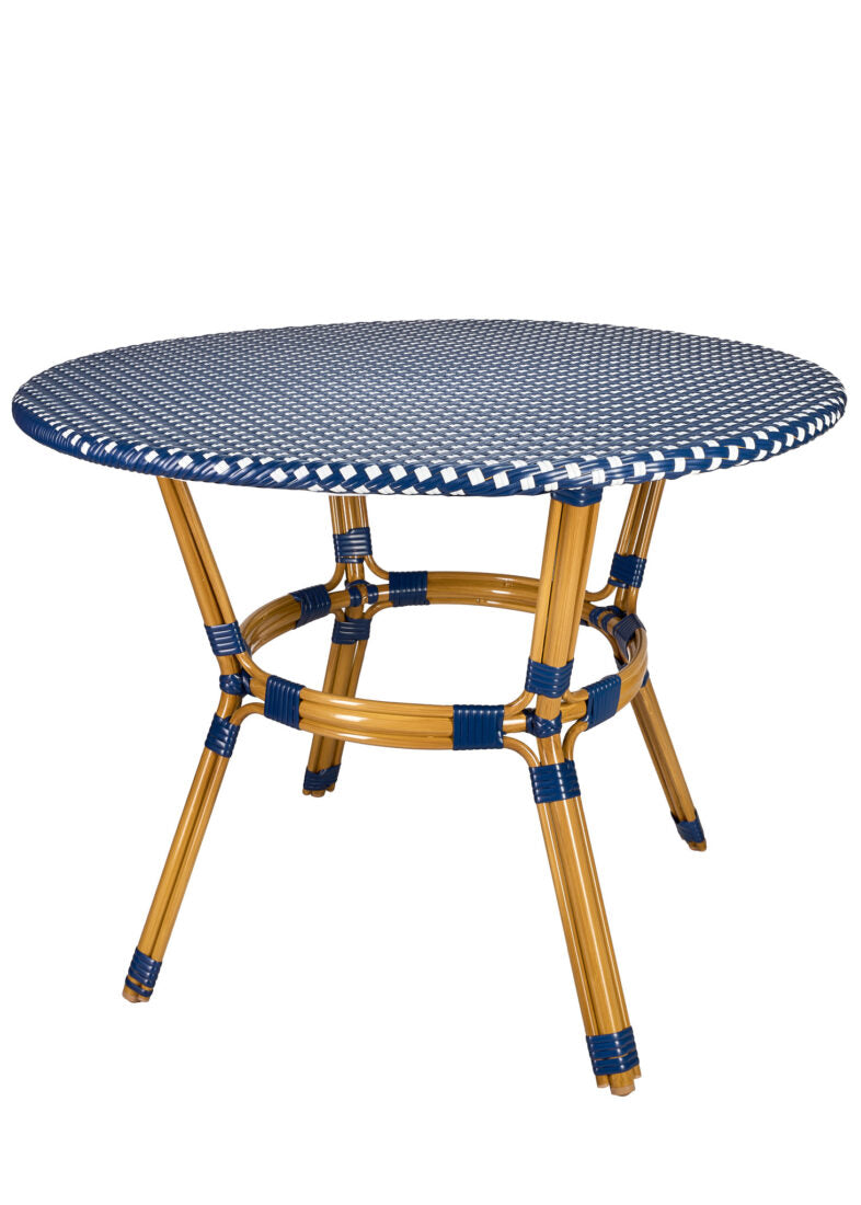 40" Blue on White Bistro Table PE Rattan Light Pipe Seats Four