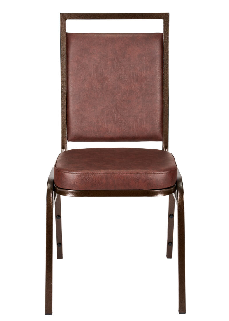 Brown Vinyl on Copper Vein Steel Frame Square Back Banquet Chair by Chivari CQSVBR-ZF-T