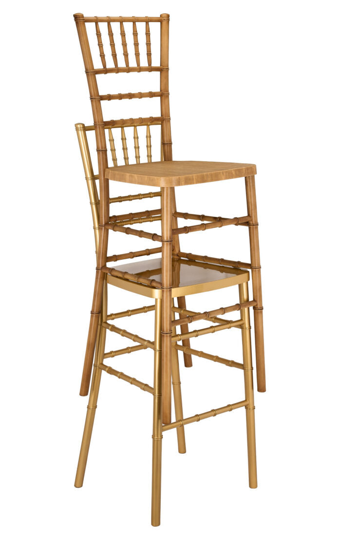 Natural with Brushed Wood Look Resin Steel Skeleton™ Chiavari Barstool