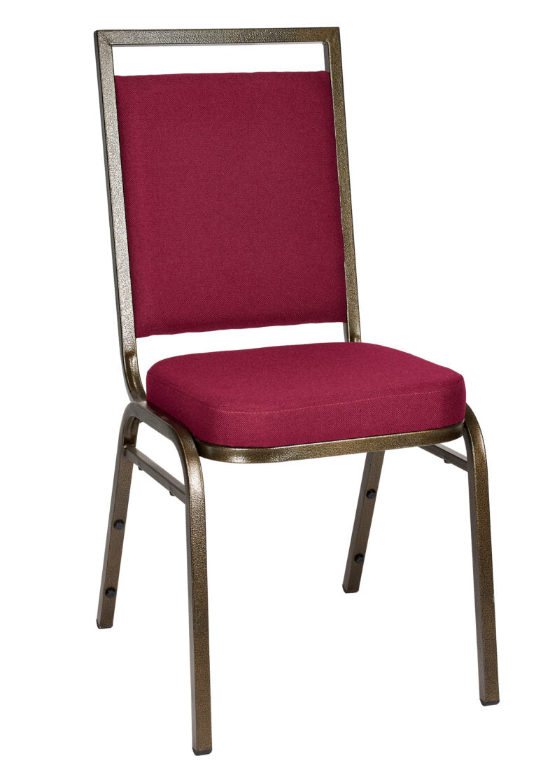 Burgundy Fabric on Gold Vein Frame Square Back Banquet Chair by Chivari CQSFBU-ZF-T