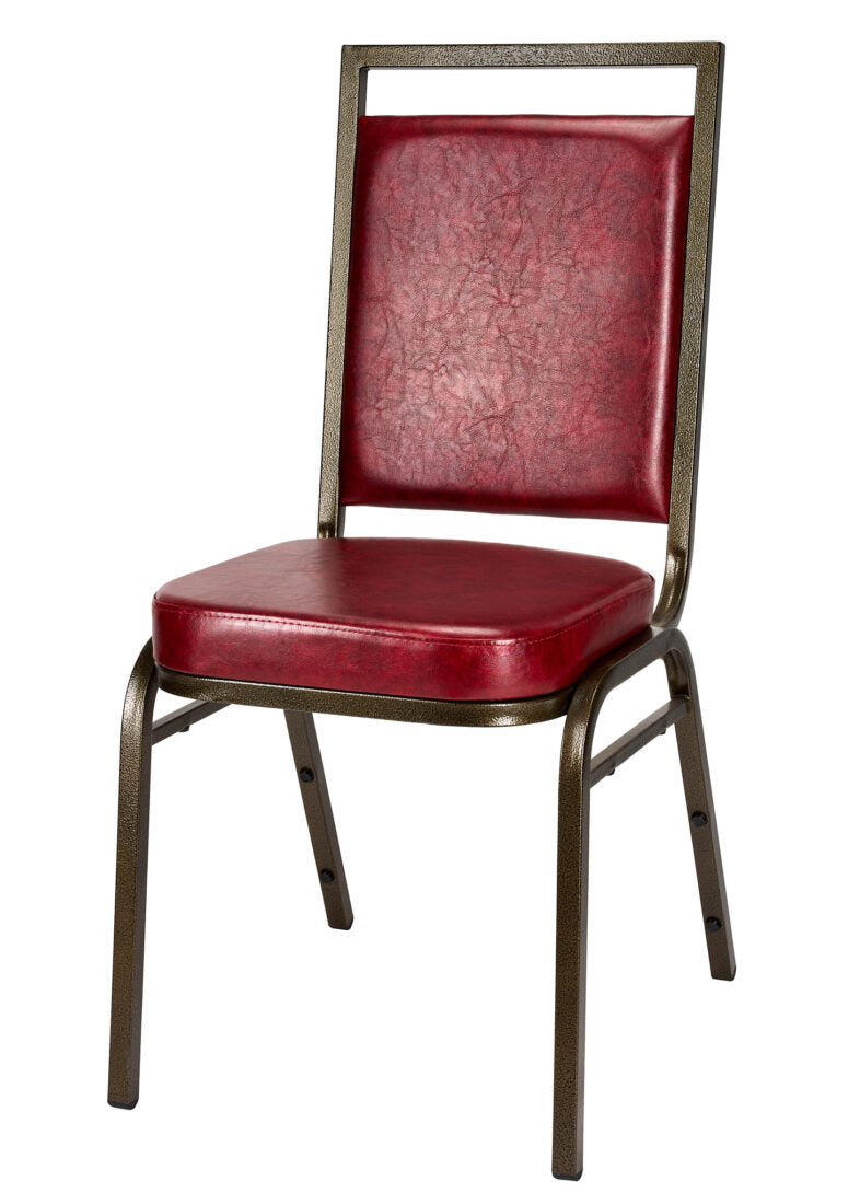 Burgundy Vinyl on Gold Vein Steel Frame, Square Back Banquet Chair by Chivari CQSVBU-ZF-T