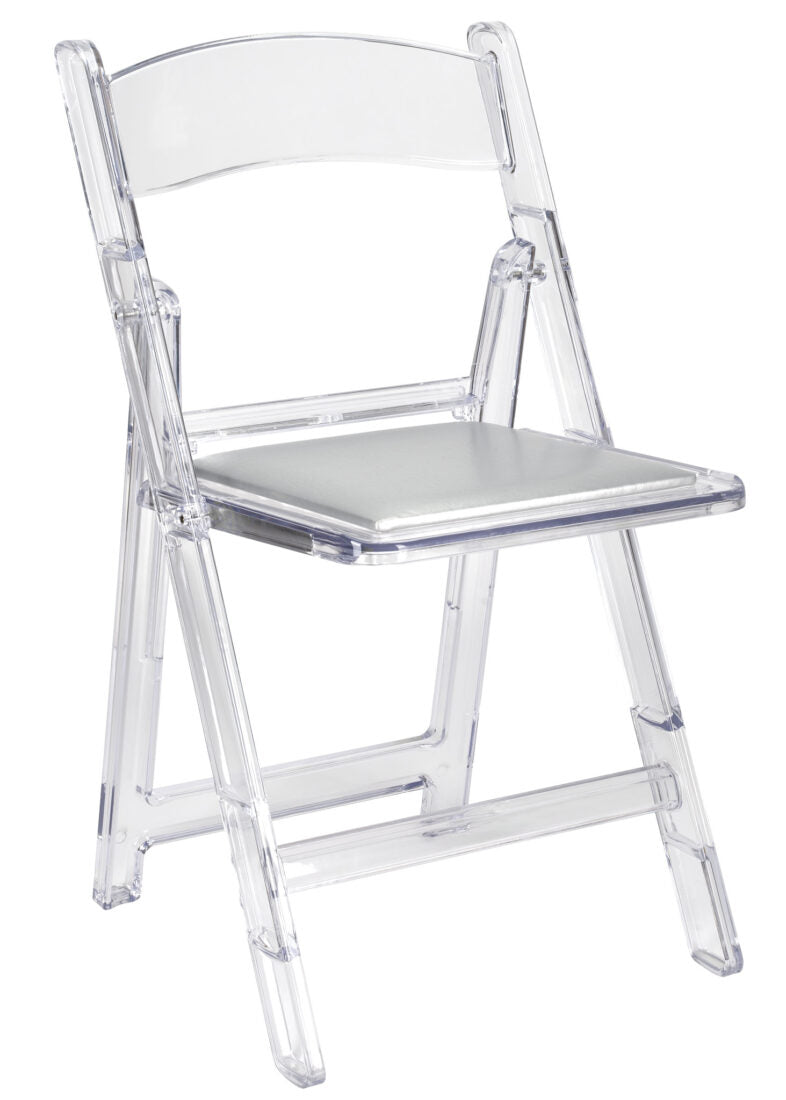 Clear with Silver Vinyl Cushion Resin Folding Chair CFRCL4-HB-T