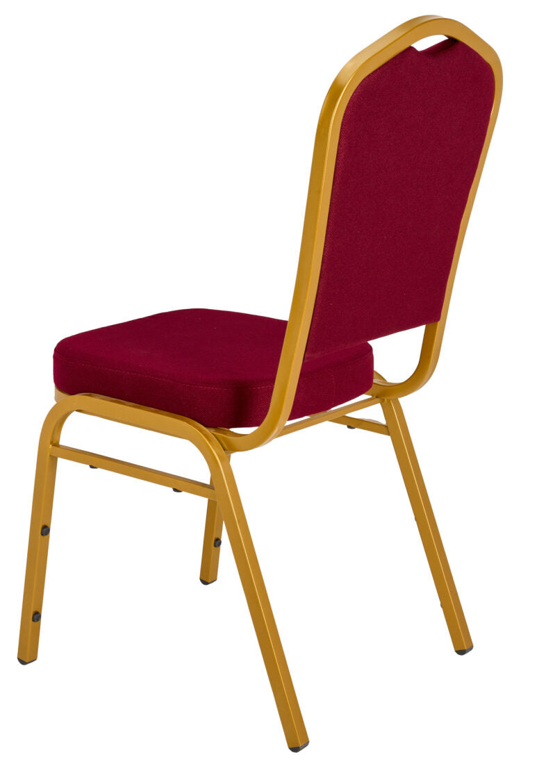 Burgundy Fabric on Gold Frame Crown Back Banquet Chair