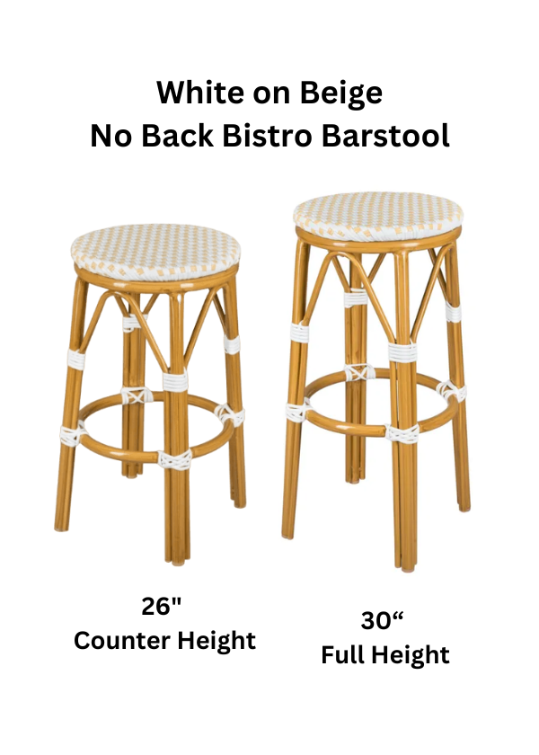 26" and 30" White on Beige No Back Bistro Barstool