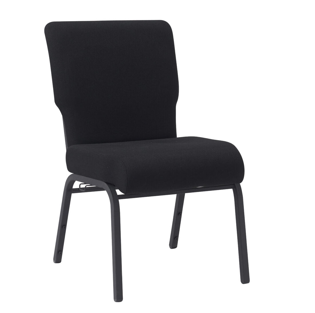 Black Fabric Church Chair with Full Back 20.5" Wide Black Steel Frame