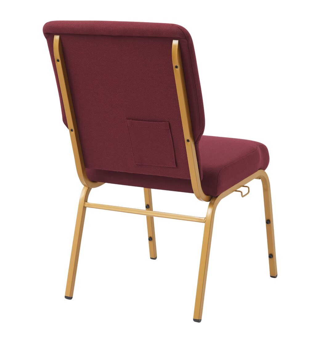 Maroon Fabric, Gold Steel Frame, 18.5" Wide Church Chair by Chivari, Cut Away Back CH18MG-ZF-T