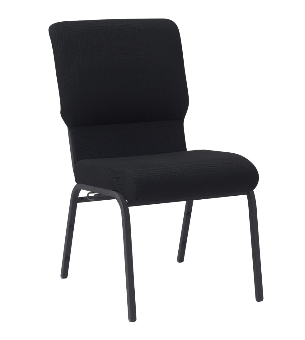 Black Fabric, Black Steel Frame, 20.5″ Wide Church Chair by Chivari, Cut Away Back Church Chair CH20BB-ZF-T