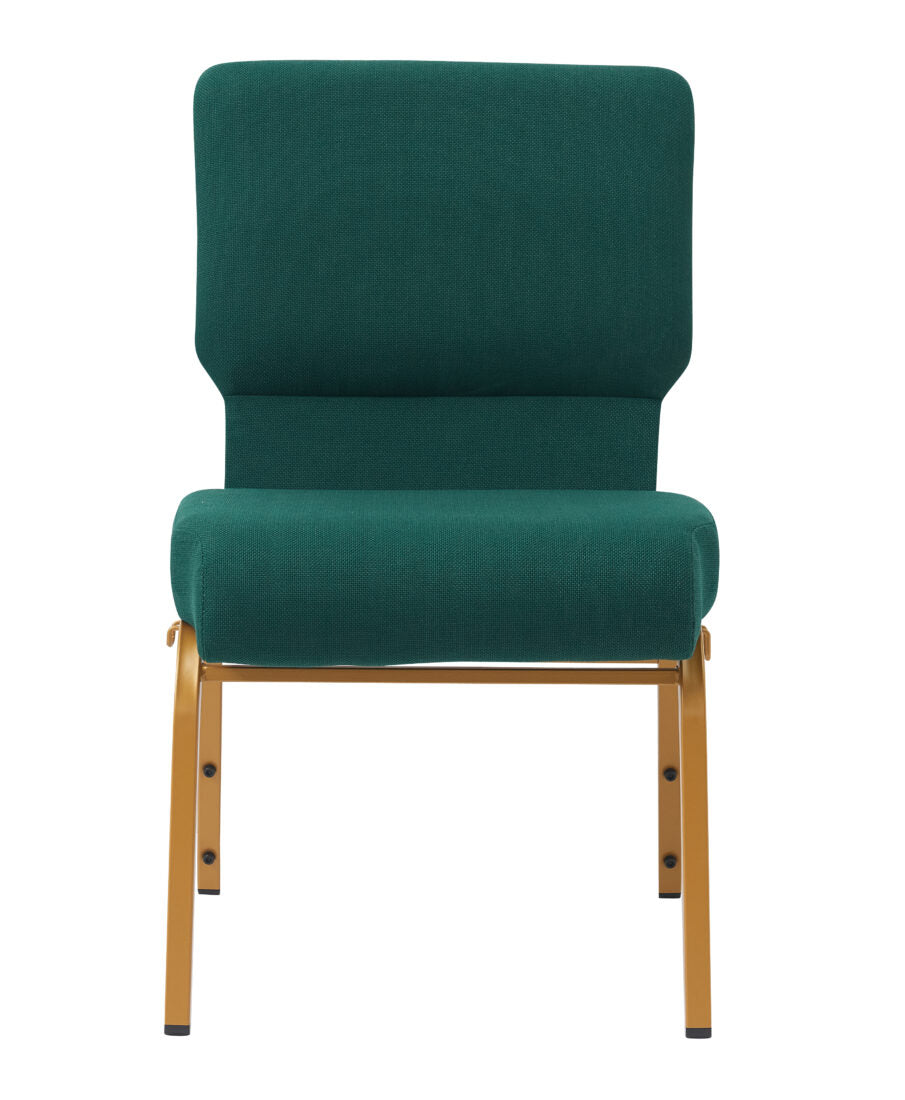 Green Fabric on Gold Frame, 20.5" Wide Seat , 4" Thick Seat with Cut Away Back and Pouch Church Chair CH20GNG-ZF-T