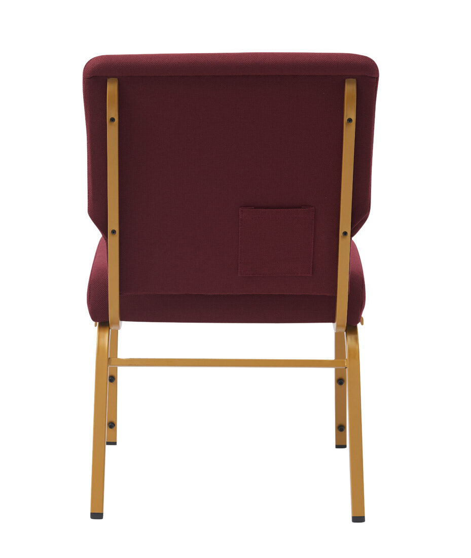 Maroon Fabric, Gold Steel Frame, 20.5″ Wide Church Chair by Chivari Cut Away CH20MG-ZF-T