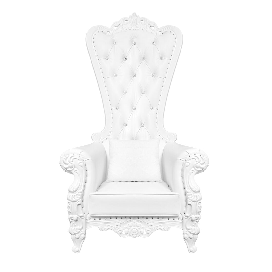 Throne Chair, Wood, White Frame, White Vinyl Cushions CTWWW-ZG-T