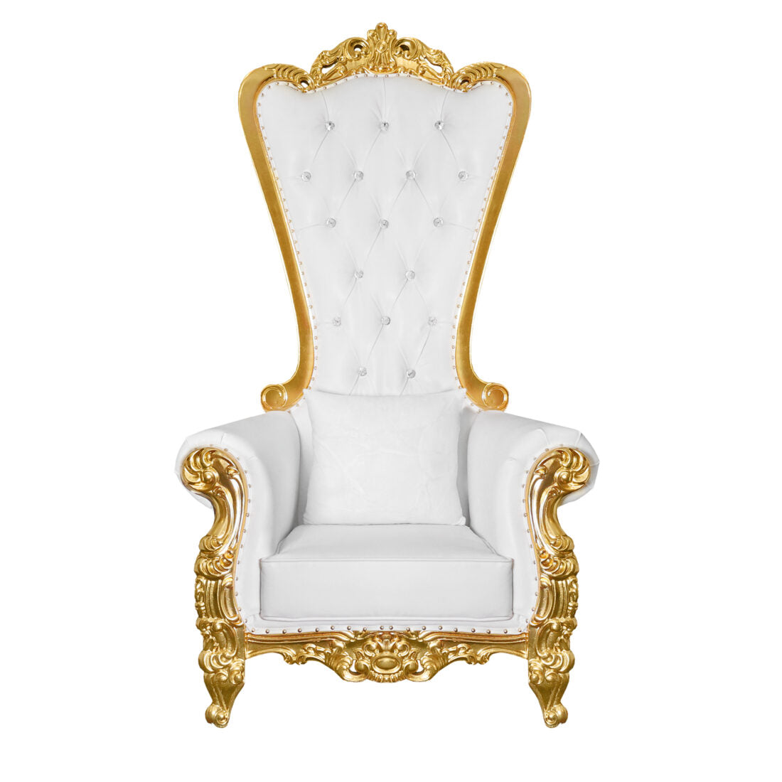 Throne Chair, Wood, Gold Frame, White Vinyl Cushions CTWGW-ZG-T