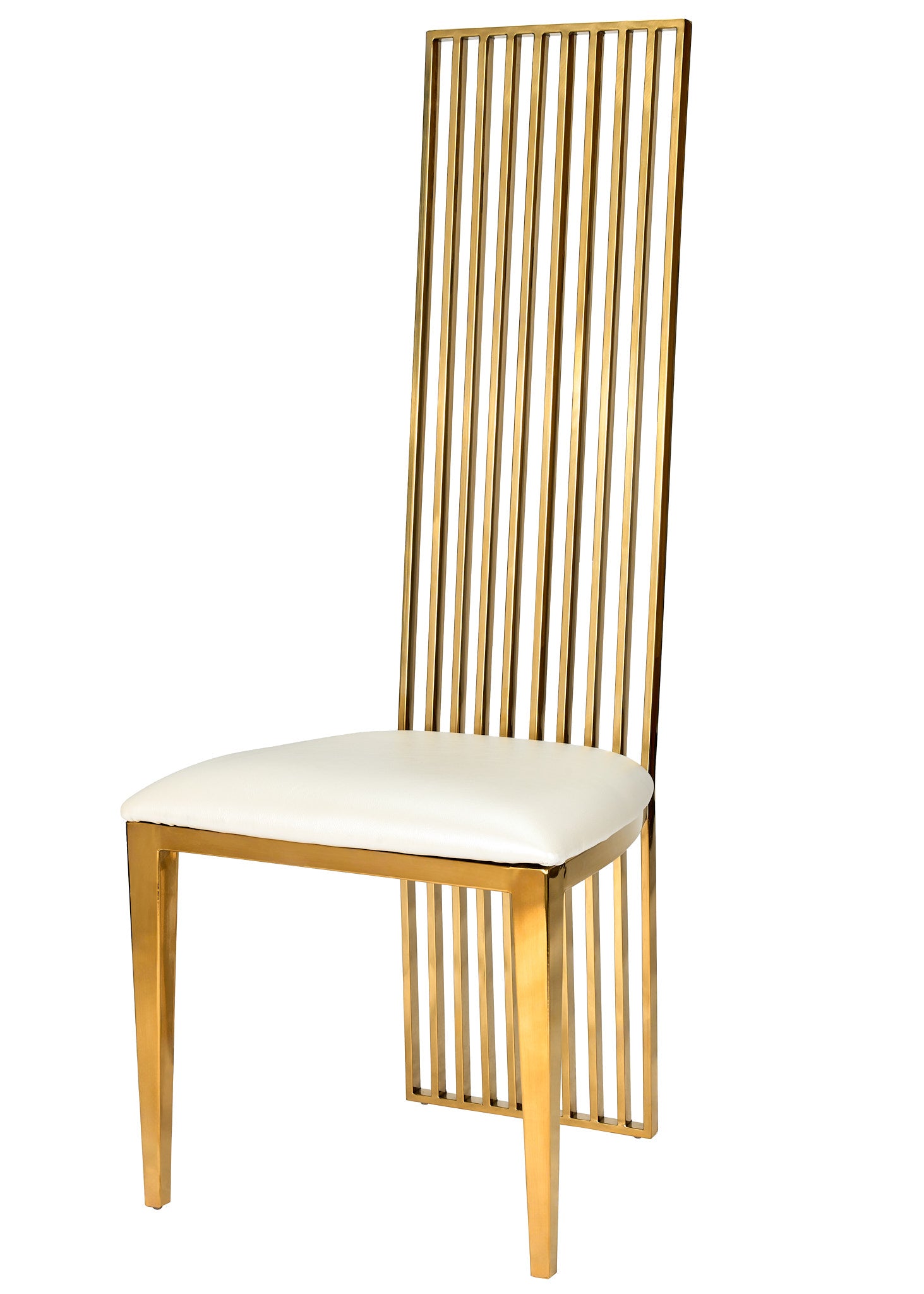 Gold Stainless Steel High Back Chair, Gold Frame, White Vinyl Seat