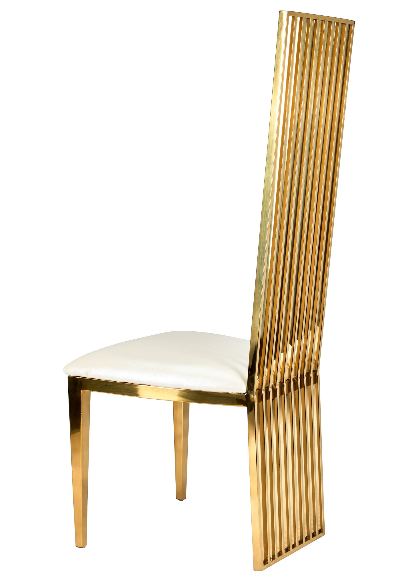 Gold Stainless Steel High Back Chair, Gold Frame, White Vinyl Seat