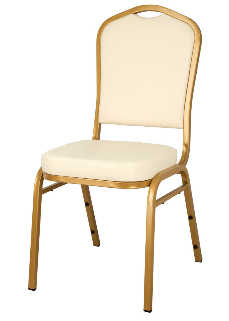 Ivory Vinyl Gold Frame Crown Back Banquet Chair