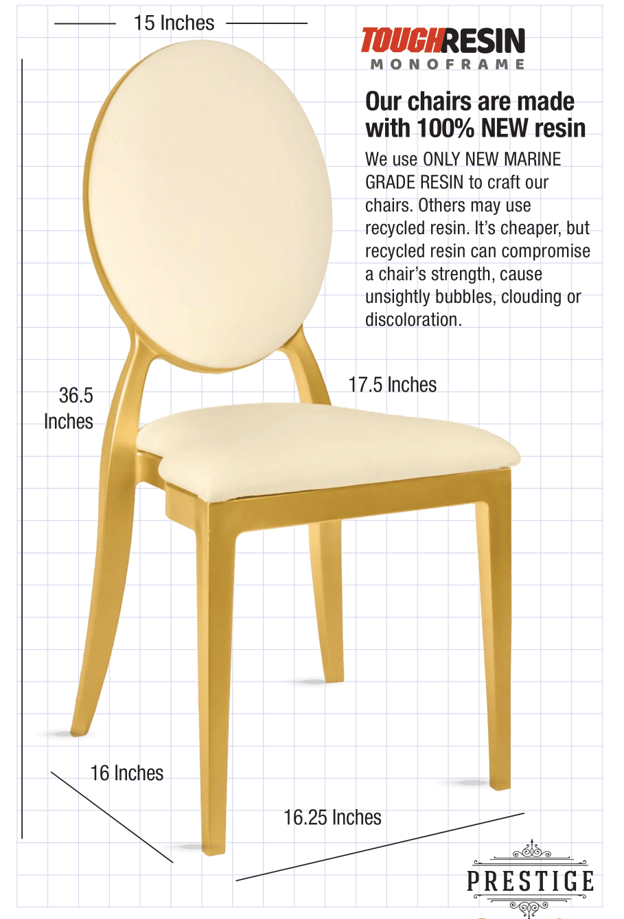 Gold Resin OZ Chair with Ivory Vinyl Seat and Removable Ivory Vinyl Back