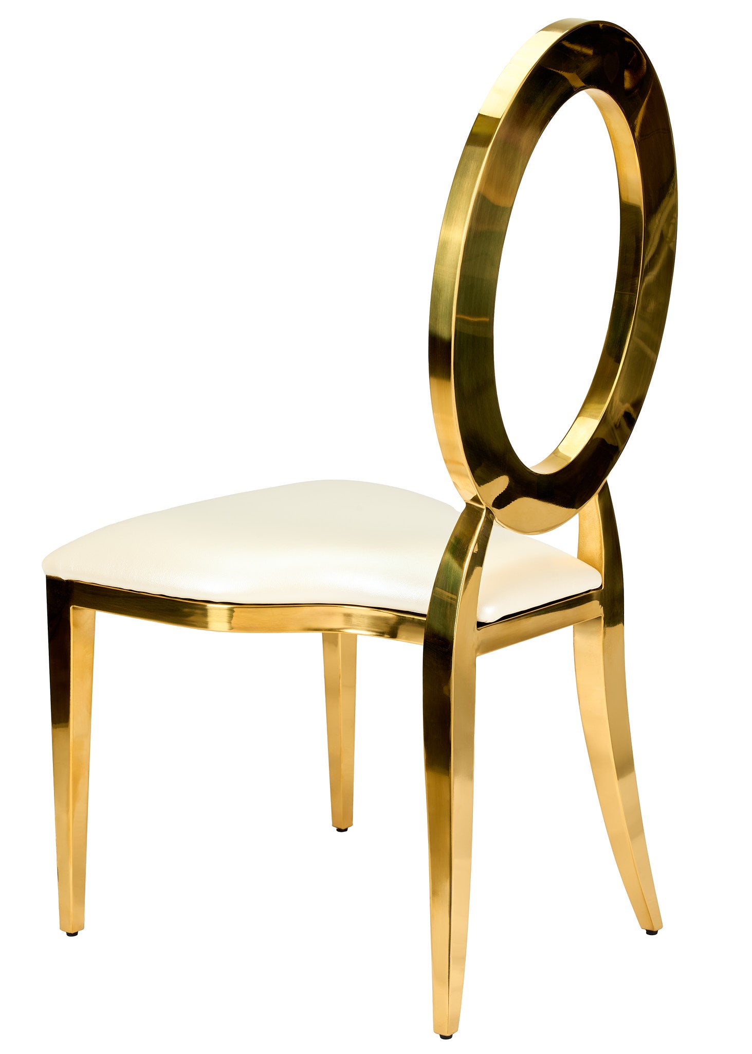 Gold Stainless Steel O Chair, Gold Frame with White Vinyl Seat