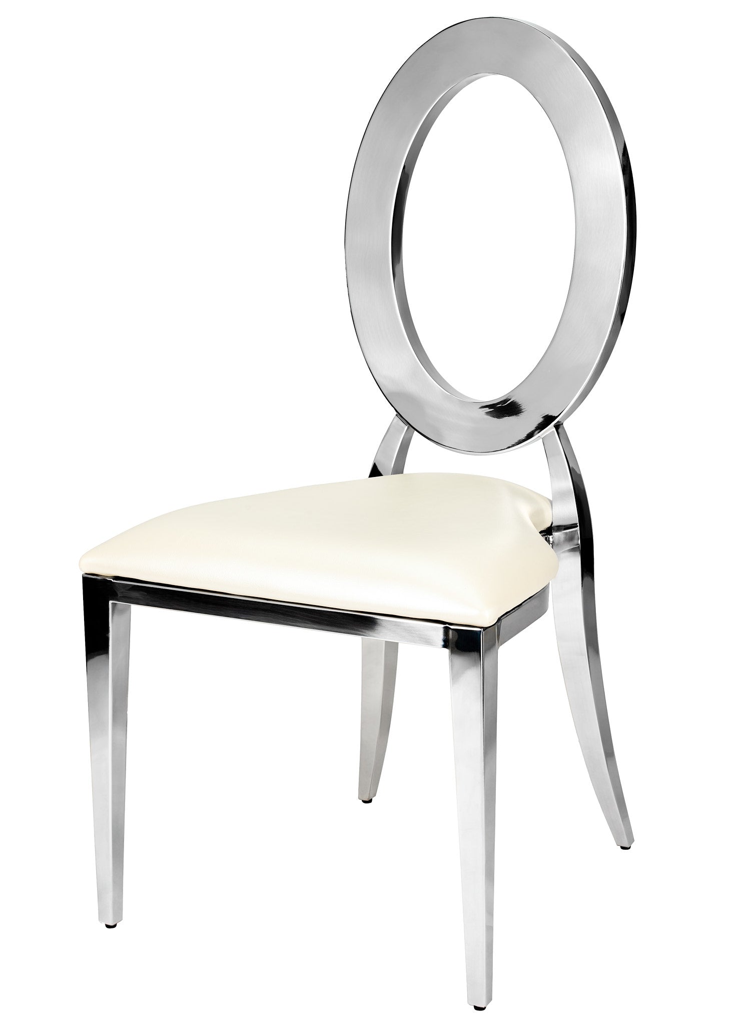 Silver Stainless Steel O Chair, Silver Frame with White Vinyl Seat