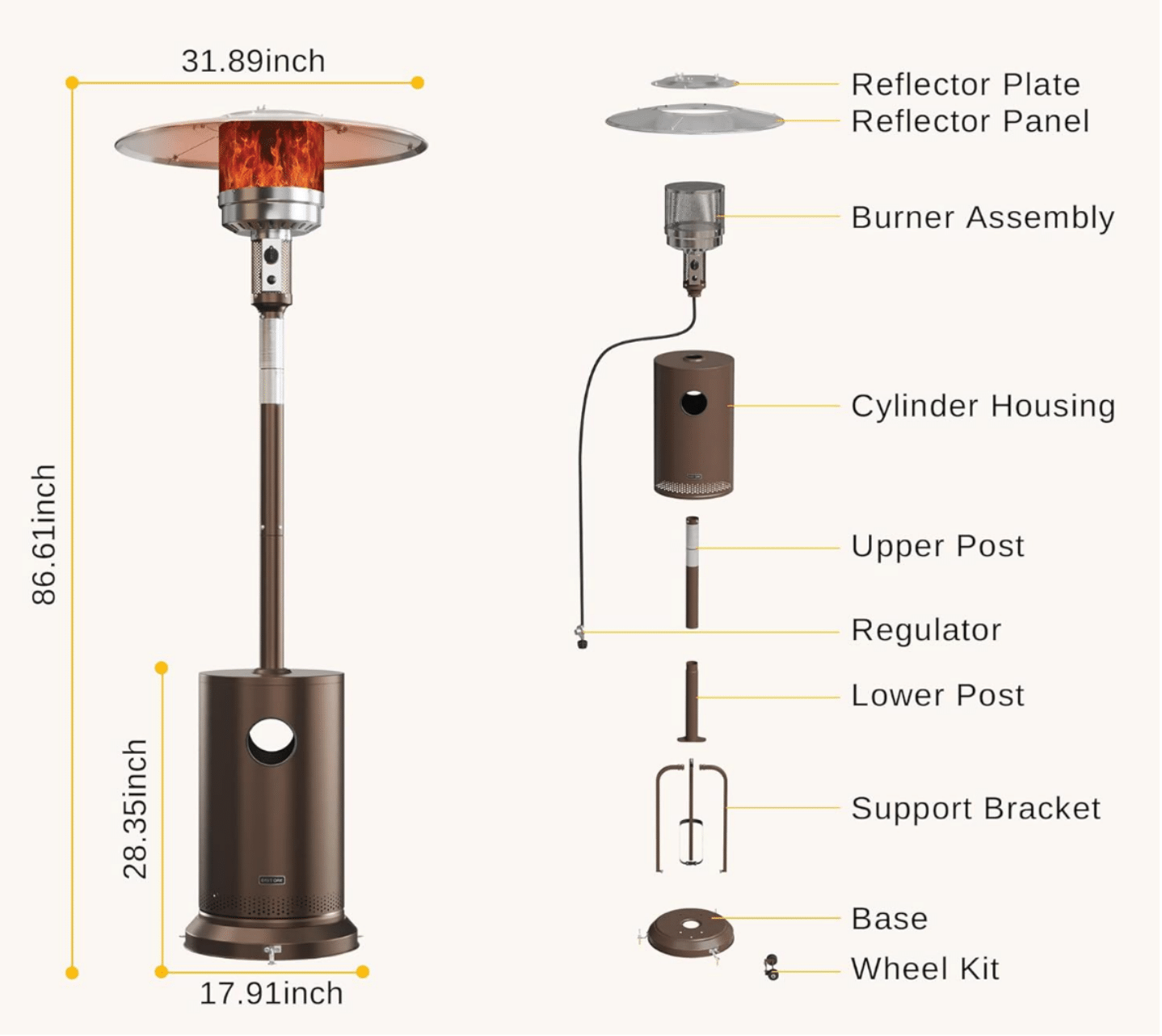 Black Propane Standing Patio Outdoor Heater 41000 BTU