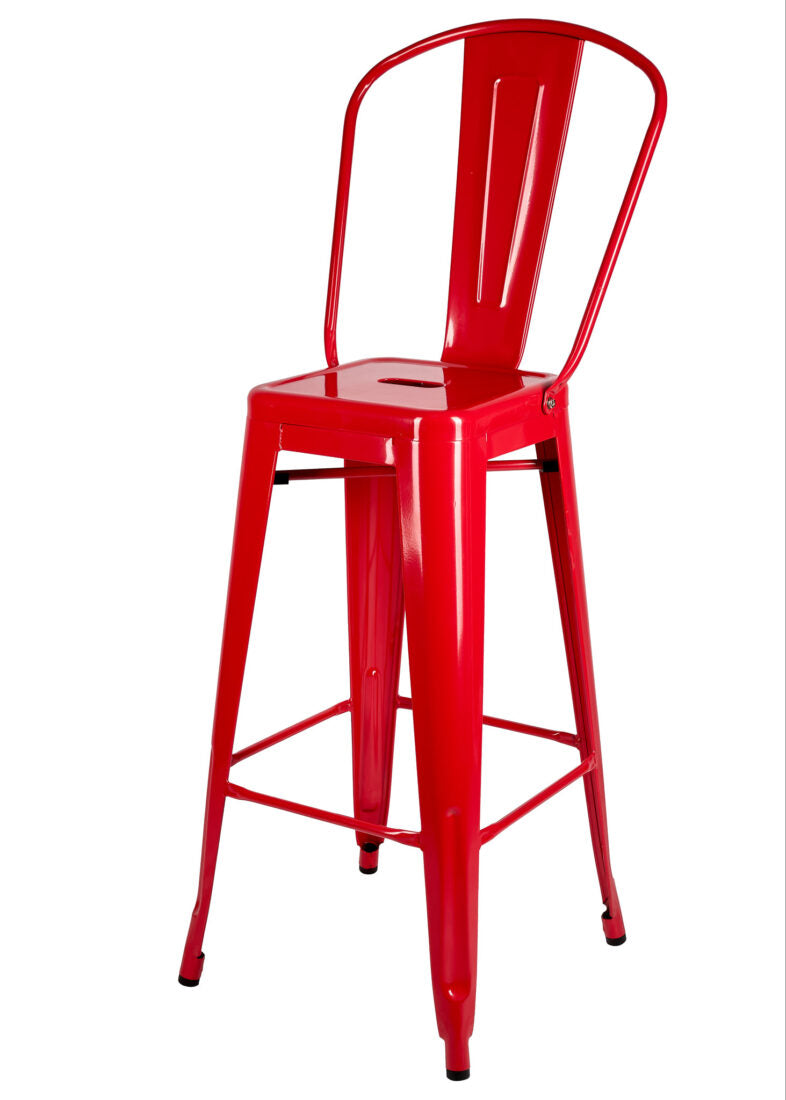 Red Hi Gloss Steelix Tolix Style Metal Barstool with Back BTBMR-AX-T