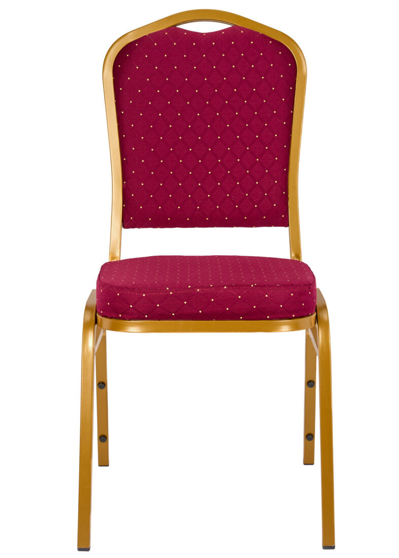 Red Fabric with Gold Dots on Gold Frame Crown Banquet Chair by Chivari