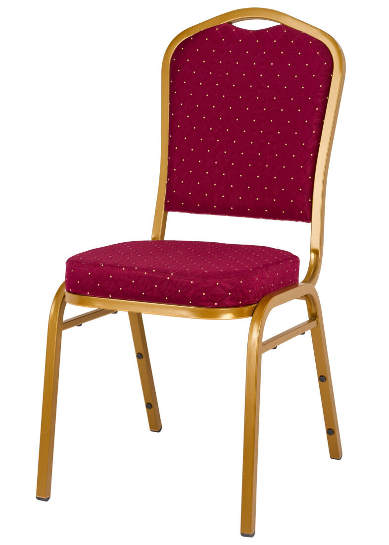 Red Fabric with Gold Dots on Gold Frame Crown Banquet Chair by Chivari