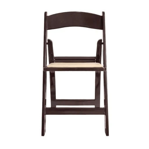 Fruitwood Resin WoodGrain Folding Chair with Tan Cushion CFRFB-I-AX-T