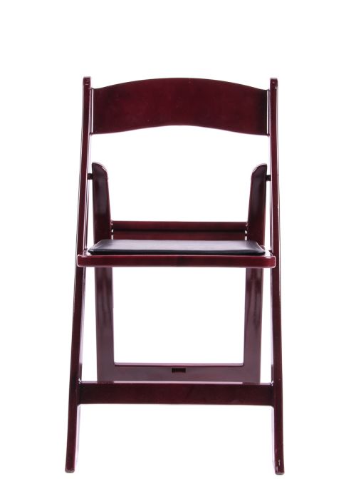 Mahogany Resin Folding Chair with White Vinyl Padded Seat