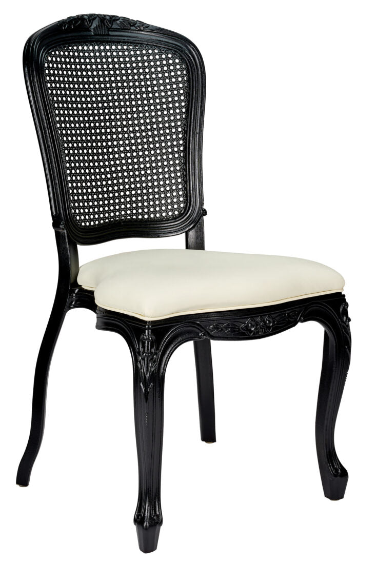 Chair Royal Resin Black with Ivory Vinyl Seat and Black Rattan Back CRRBIR-ZG-T