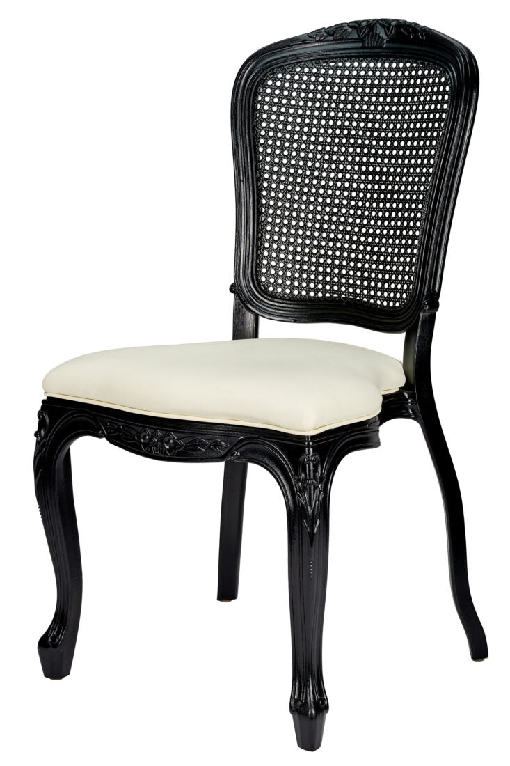 Chair Royal Resin Black with Ivory Vinyl Seat and Black Rattan Back CRRBIR-ZG-T