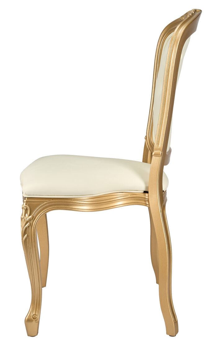 Chair Royal Resin Gold with Ivory Vinyl Seat and Ivory Vinyl Tufted Back by Chivari CRRGIT-ZG-T