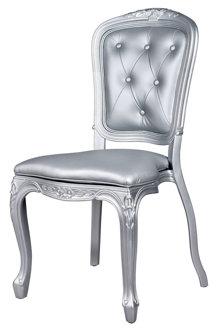 Silver Resin Royal Chair, Silver Vinyl Seat, Silver Vinyl Tufted Back CRRSST-ZG-T