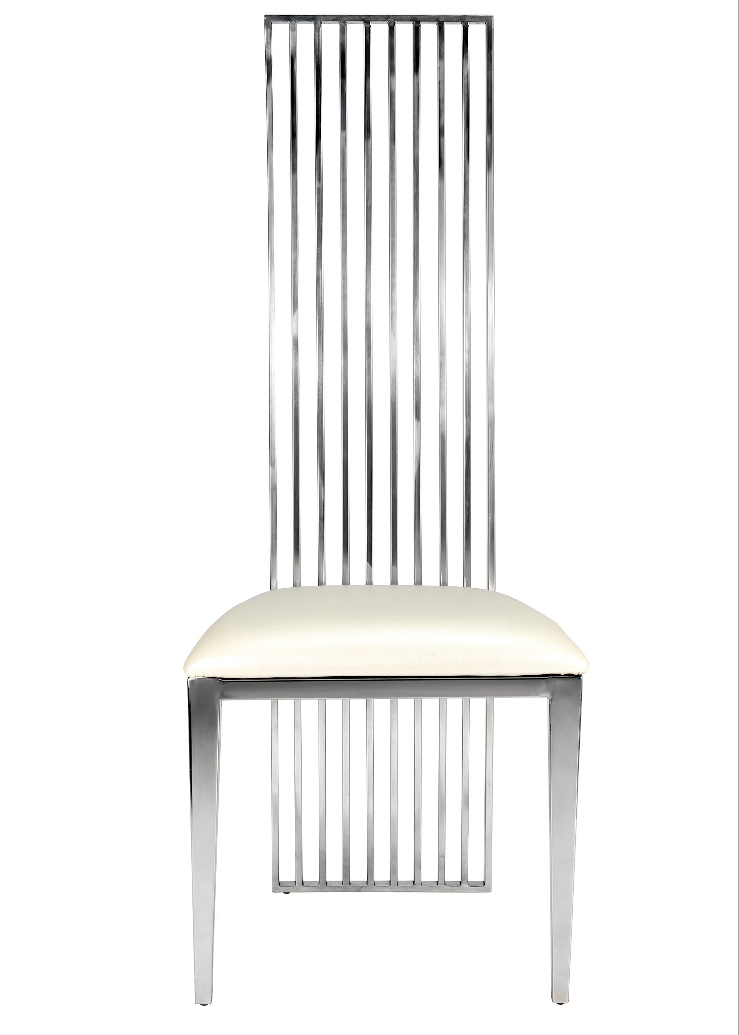 Silver Stainless Steel High Back Chair, Silver Frame, White Vinyl Seat