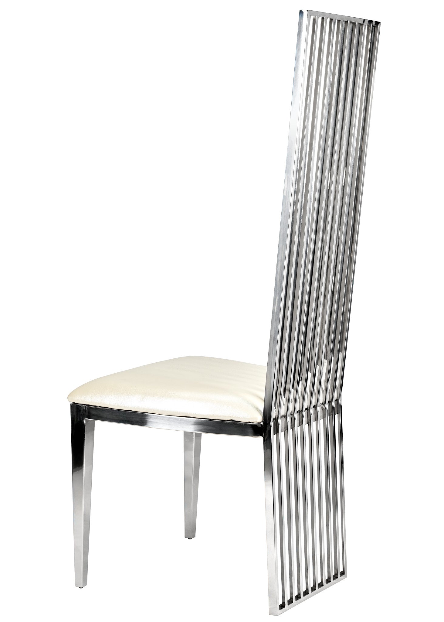 Silver Stainless Steel High Back Chair, Silver Frame, White Vinyl Seat