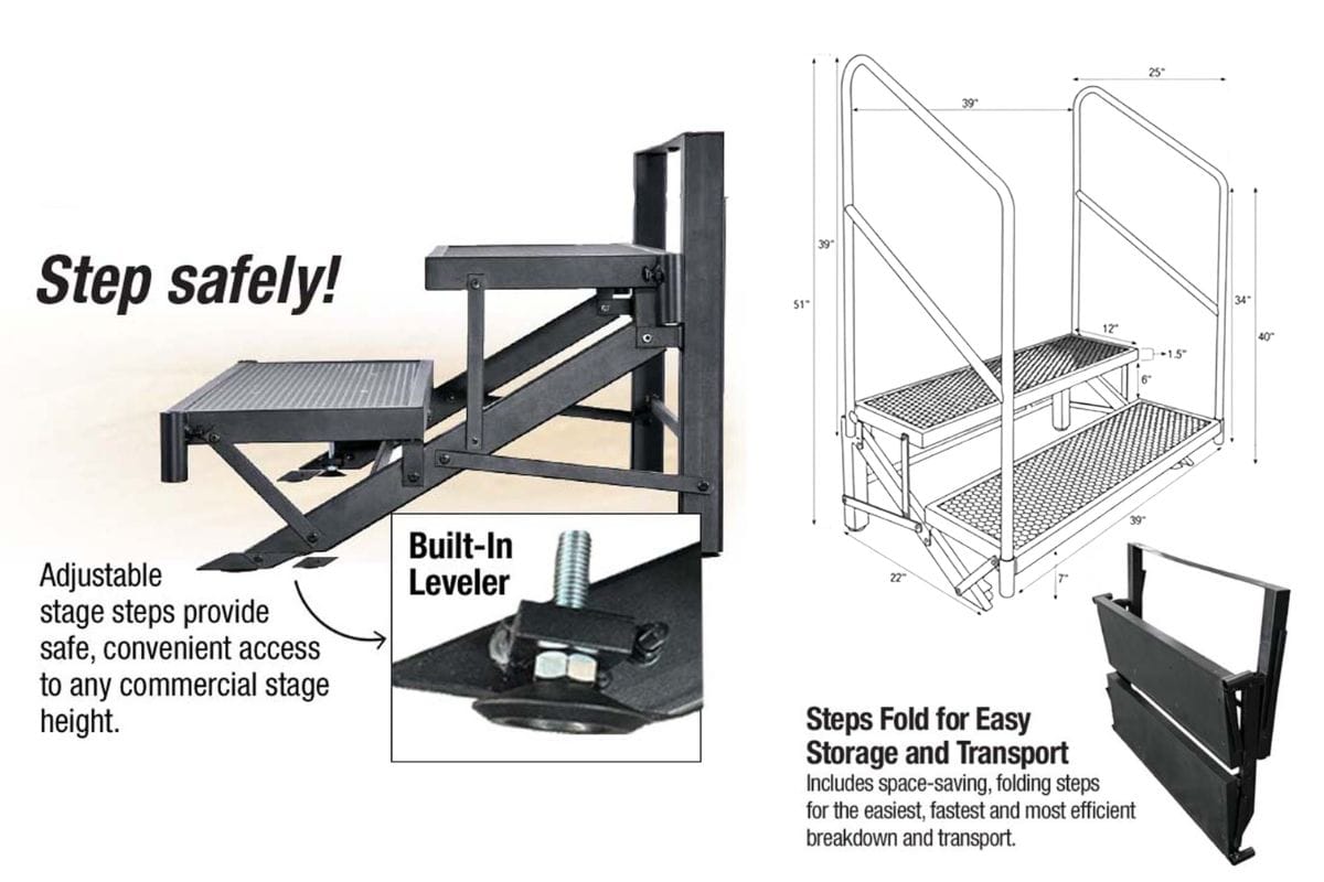 standup stage stairs with built in leveler