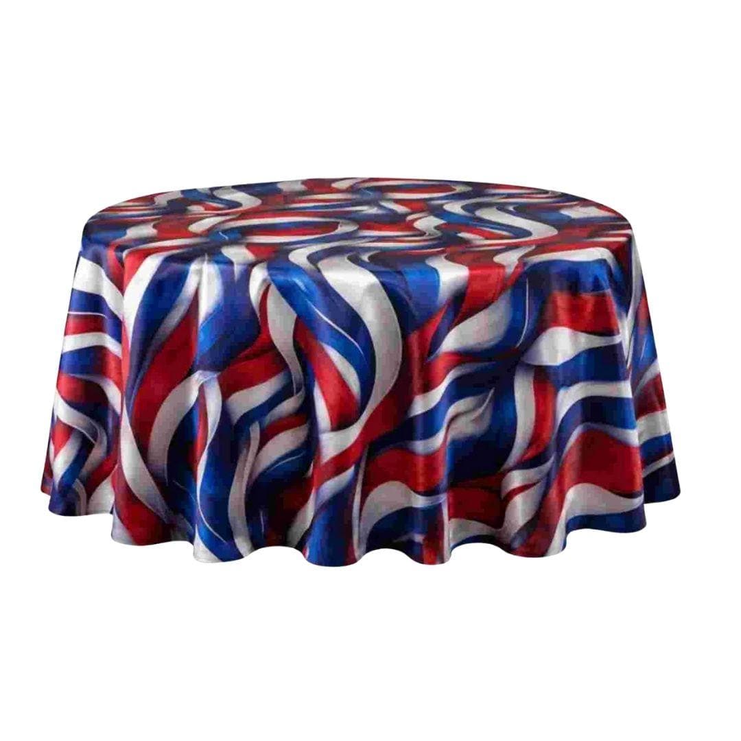 Chivari 132" Round Tablecloth Lamour Matte Satin Patriotic Ribbon TBC-72PN01