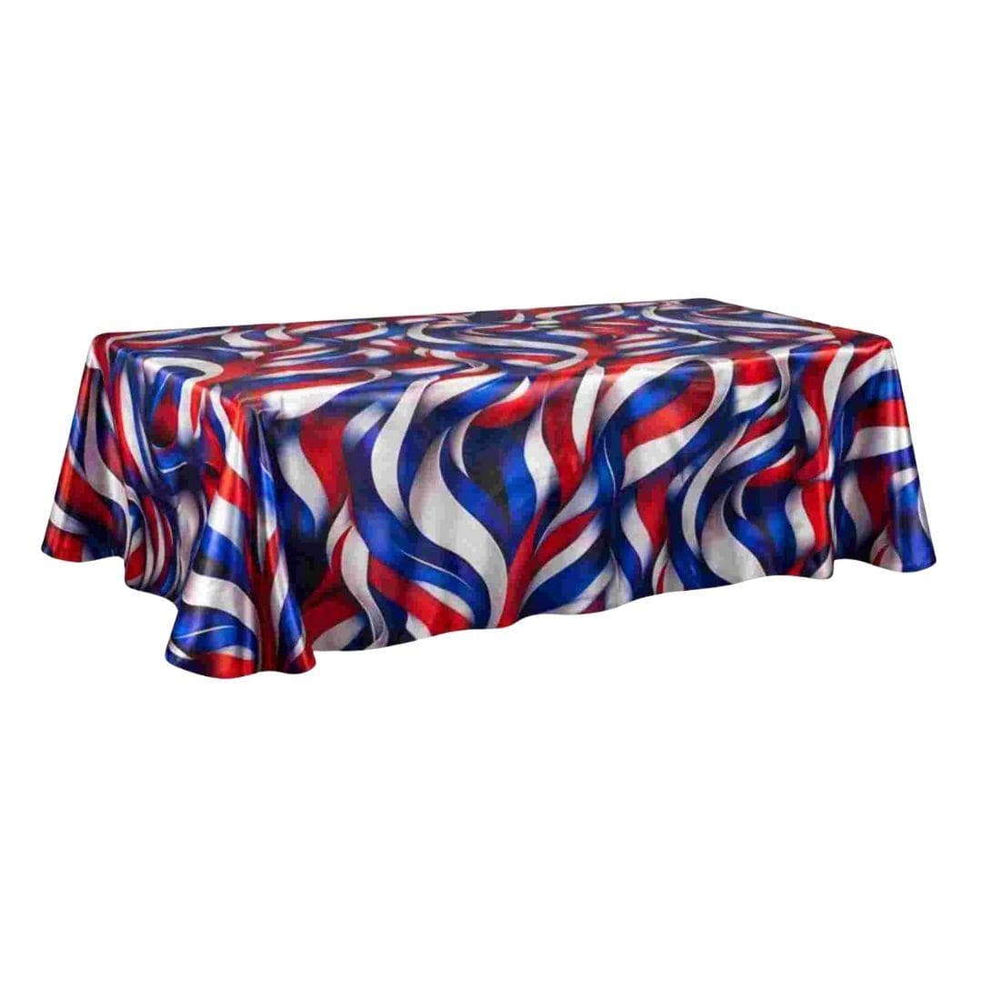 Chivari 90" x 156" Rectangle Tablecloth Lamour Matte Satin Patriotic Ribbon TBC-96X30PN01