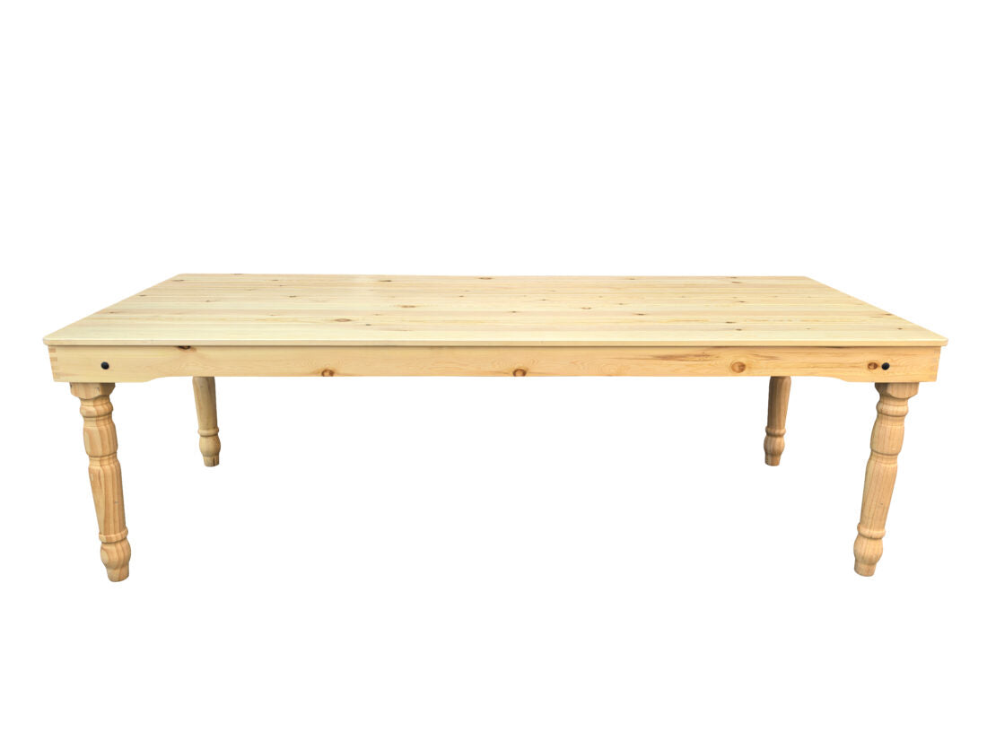 Natural 8 Foot (96″ x 40″) Farm Table, Rectangle, Thin Fluted Leg