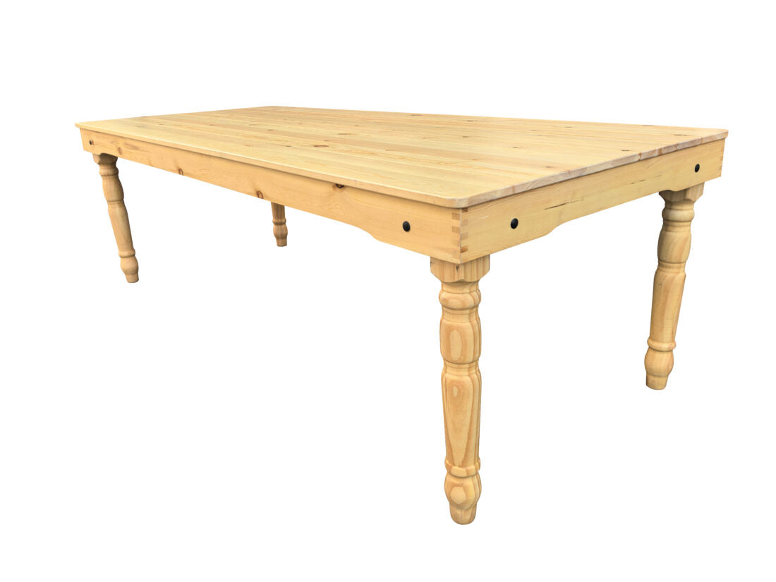 Natural 8 Foot (96″ x 40″) Farm Table, Rectangle, Thin Fluted Leg