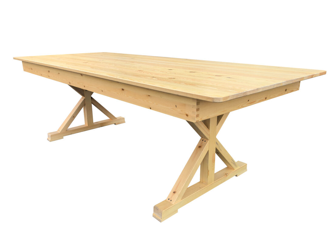 Natural  8 Foot (96″ x 40″) X Leg Rectangle Wood Farmhouse Table