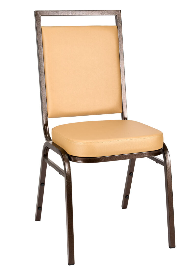 Tan Vinyl Copper Vein Steel Frame Square Back Banquet Chair