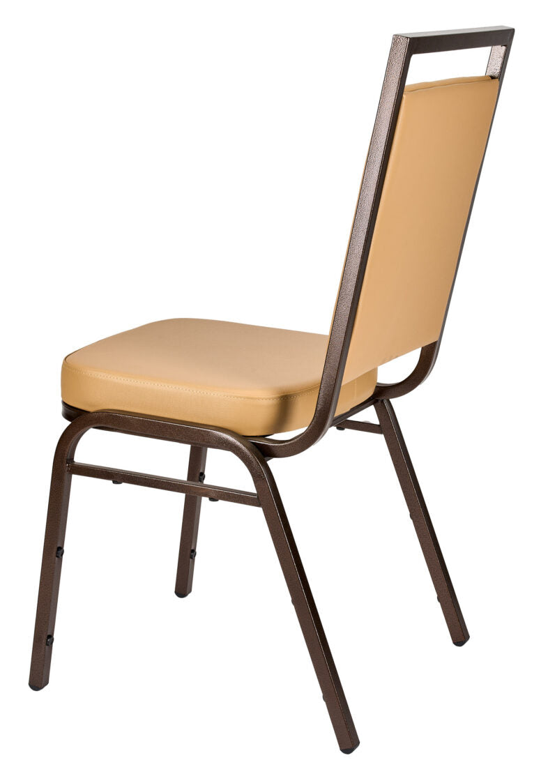 Tan Vinyl Copper Vein Steel Frame Square Back Banquet Chair