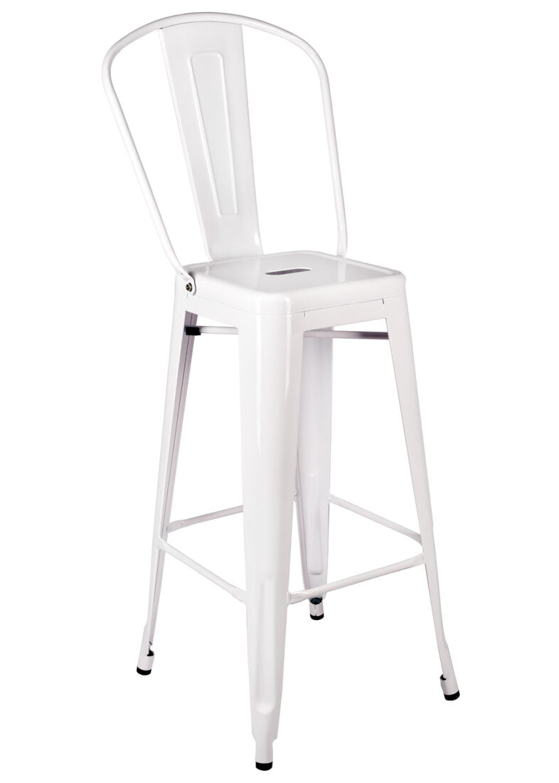 White Hi Gloss Steelix Tolix Metal Barstool with Back BTBMW-AX-T