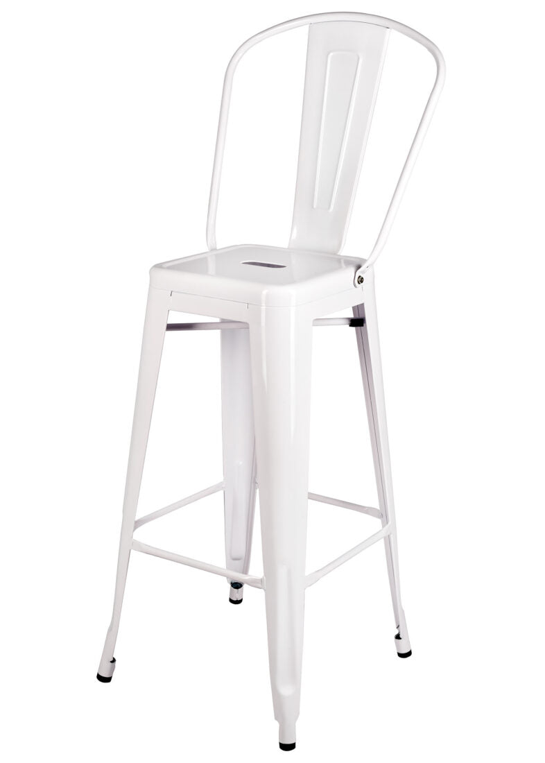 White Hi Gloss Steelix Tolix Metal Barstool with Back BTBMW-AX-T