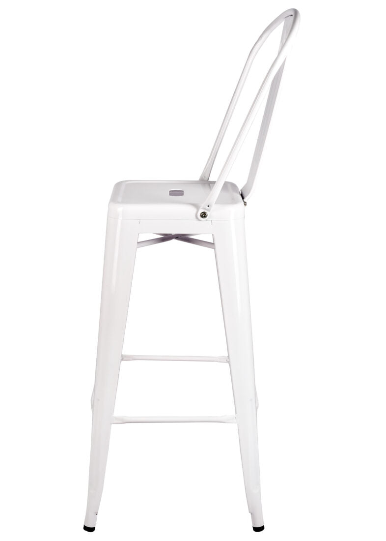 White Hi Gloss Steelix Tolix Metal Barstool with Back BTBMW-AX-T