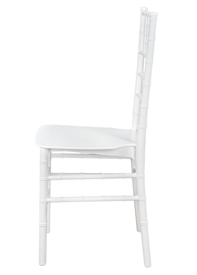 White ThinResin Chiavari Chair by Chivari, Strong One-Piece Frame, Stackable CCRW-MONO-THIN-ZG-T