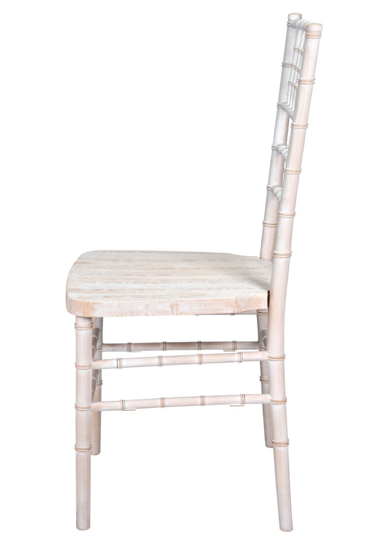 White Distressed with Brushed Wood Look Resin Steel Skeleton™ Chiavari Chair