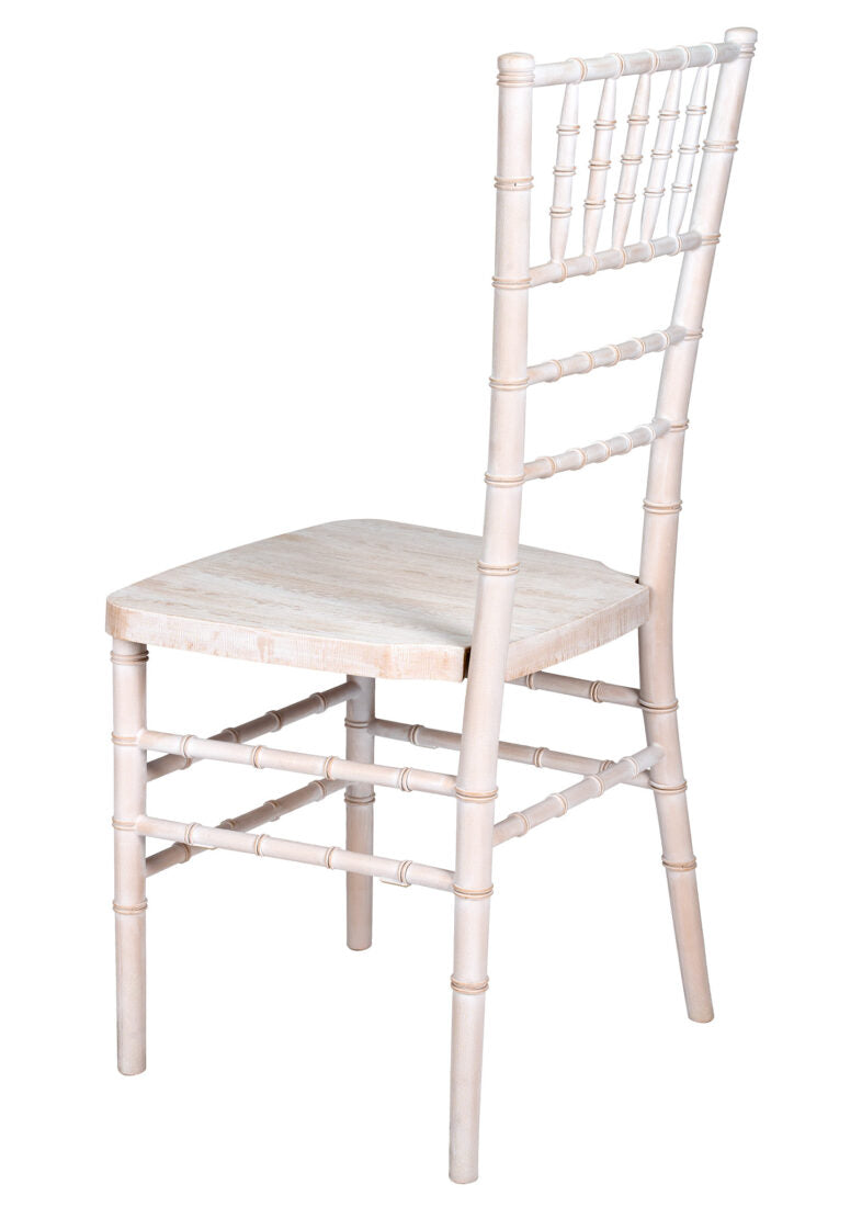 White Distressed with Brushed Wood Look Resin Steel Skeleton™ Chiavari Chair