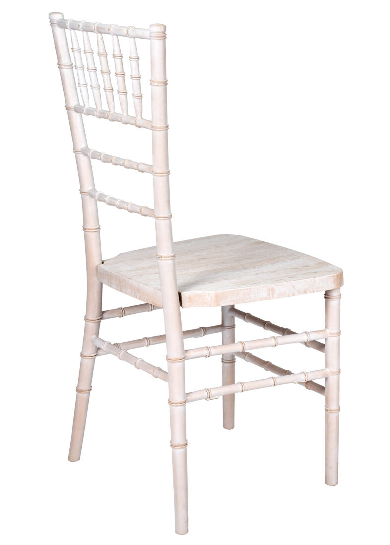 White Distressed with Brushed Wood Look Resin Steel Skeleton™ Chiavari Chair