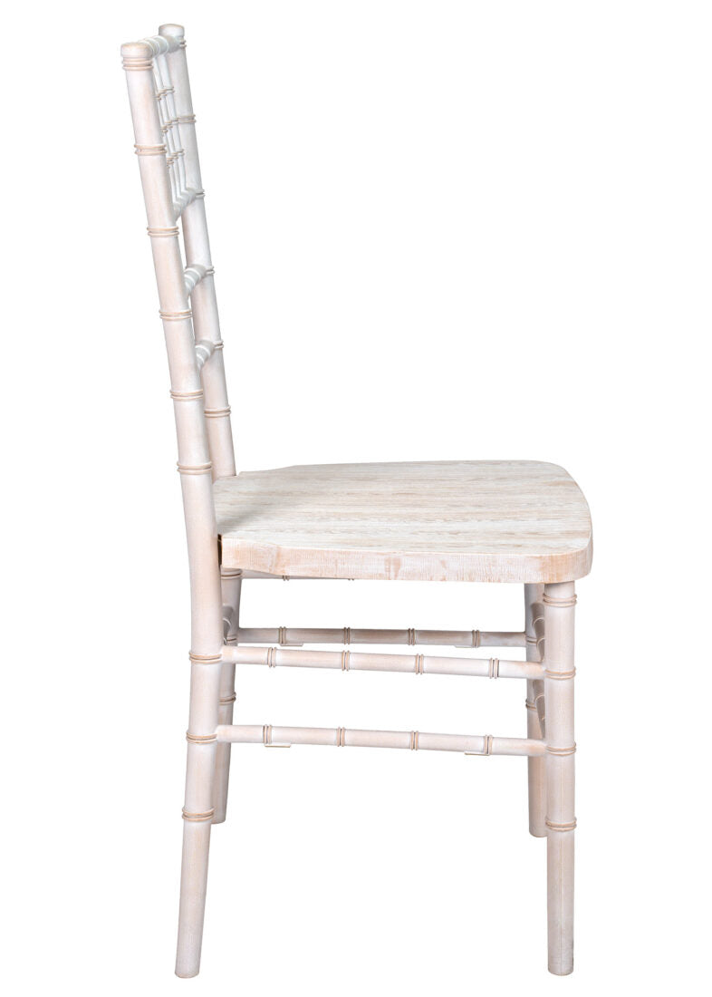 White Distressed with Brushed Wood Look Resin Steel Skeleton™ Chiavari Chair