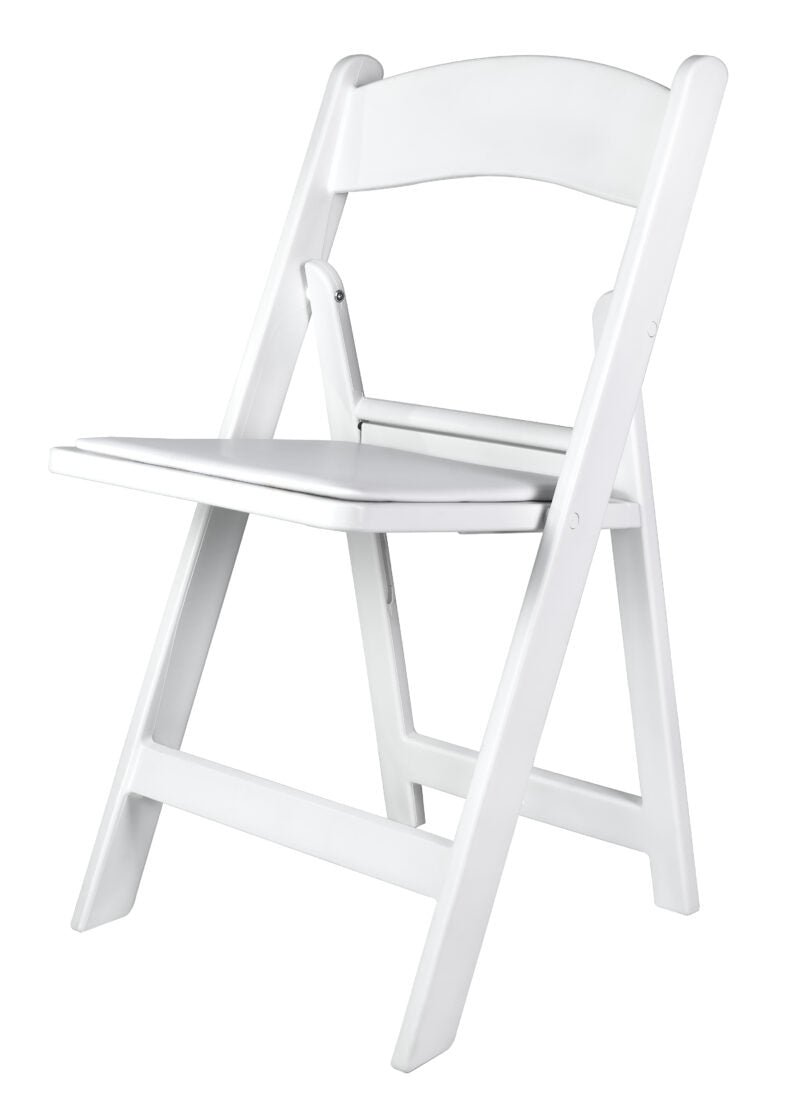 White SuperResin Folding Chair with Stainless Steel Hardware by Chivari, Maximum 800 lbs. Static Weight Capacity CFRWS-AX-T